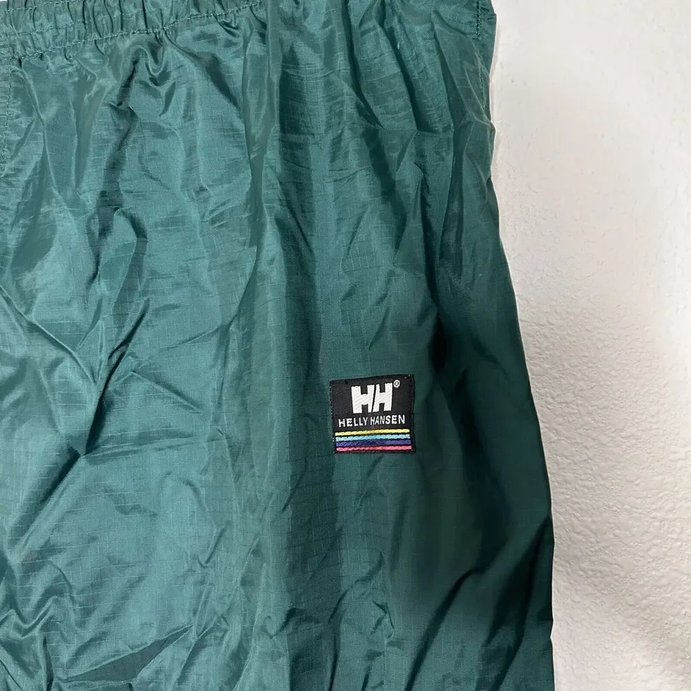 VTG 90s Helly Hansen Packable Nylon Green Side Zip Outdoor Wind Pants XL EUC